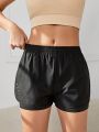 SHEIN Teenage Girls' Casual Sports Shorts With Hollow-out Letter Pattern