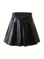 SHEIN Kids Nujoom Little Girls' High Waist Pu A-Line Skirt