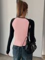 DAZY Women Contrast Color Raglan Sleeve Long Sleeve Round-Neck Slim Fit T-Shirt For Spring/Summer