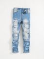 SHEIN Tween Boy Frayed Edge Pocket Jeans