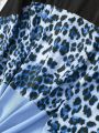 SHEIN LUNE Plus Leopard Print Colorblock Knot Hem Tee