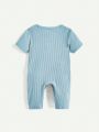 Cozy Cub Newborn Baby Boy Solid Color Round Neck Half-Button Short Sleeve Bodysuit With Long Pants