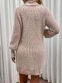 SHEIN LUNE Women'S High Neck Raglan Sleeve Sweater Dress