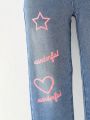 Tween Girl Heart & Letter Graphic Wide Leg Jeans
