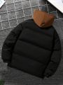 Manfinity Homme Men's Color Block Faux Two Piece Puffer Coat With Badge Detailing