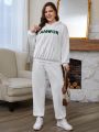 SHEIN Frenchy Women'S Plus Size Embroidered Textured Sweatpants