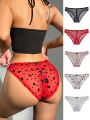 SHEIN Women'S Plush Mesh Embellished Triangle Panties With Bowknot Detail