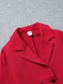 SHEIN Kids Cooltwn Tween Girls' Urban Elegant Woven Solid Color Contrast Collar Suit Jacket And Pants Set