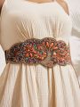 Women's Elegant & Romantic Heavy Duty Elastic Turquoise Flower Bohemian Style Waist Belt Casual
