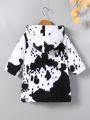 Baby Girl Graphic Print Hooded Fleece Coat Without Sweater