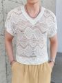 Men's Solid Color V-Neck Short Sleeve Hollow Out Knitted Top