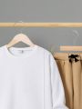 SHEIN Tween Boys' Casual Loose Fit Fleece Sweatshirt With Applique Detailing And Solid Color Pants Set