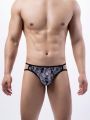 Men'S Elastic Sexy & Soft & Fun Print Black Double G-String Underwear