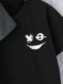 SHEIN Tween Boys' Face Printed Short Sleeve T-Shirt