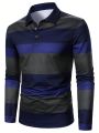 Men's Color Block Long Sleeve Polo Shirt