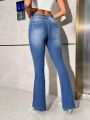 SHEIN BAE Women's Rhinestone Decor Flared Jeans