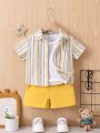 Versatile Fashion Casual Art Design Striped Shirt Shorts Set For Baby Boys And Children