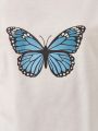 Girls' Butterfly Print Long Sleeve T-Shirt And Plaid Pants Pajama Set