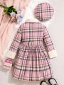 Tween Girls' Multi-Color Adorable Plaid Dress With Belt And Hat