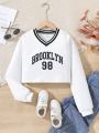 Teen Girls' Long Sleeve Pullover Sweatshirt With Letter And Number Prints