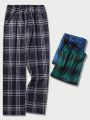 Men's Plaid Home Clothes Bottoms (3pcs Suit)