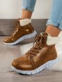 Women's Winter Casual Snow Boots, Lace-up, Comfortable And Lightweight, Brown