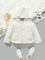 SHEIN Kids EVRYDAY Toddler Girls' Cute And Cozy Plush Hooded Coat For Autumn And Winter