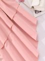SHEIN Kids SUNSHNE Tween Girls' Summer Solid Color Irregular Hem Skirt