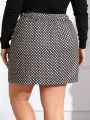 SHEIN Privé Plus Size Plaid Button Up High Waisted Skirt