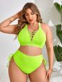 SHEIN Swim Basics Plus Size Fluorescent Green Swimwear Set