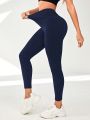 Solid Color High Waisted Ruched Yoga Leggings With Stretch