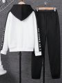 SHEIN Kids SPRTY Tween Boy Letter Graphic Patch Detail Two Tone Hoodie & Sweatpants