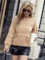 Casual Round Neck Loose Fit Drop Shoulder Sweater In Solid Color