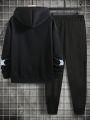 Manfinity Men's Plus Size Hooded Sweatshirt And Pants Set With Zippered Front And Pentagram Pattern