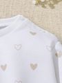 SHEIN Newborn Baby Girls' Heart-Shaped Pattern Drop Shoulder Round Neck Sweatshirt