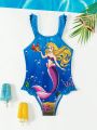 Little Girls' Mermaid Print One-Piece Swimsuit
