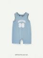 Cozy Cub Knitted Soft Short Sleeve Letter Printed Round Neck Romper With Shorts For Baby Boy