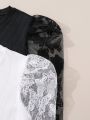 Teen Girls' 2pcs Butterfly Lace Bubble Long Sleeve Rib Knit T-Shirt