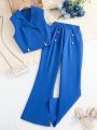 Teenage Girl's Suit Collar Vest And Bell-Bottom Trousers Two-Piece