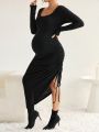 SHEIN Maternity Drawstring Side Split Thigh Dress