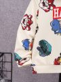 SHEIN Infant Boys' Cute Cartoon Pattern Long Sleeve Hoodie