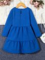 SHEIN Kids EVRYDAY Toddler Girls' Long Sleeve Cable Knitted Dress For Autumn And Winter