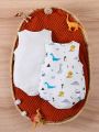 Baby Boys' Jumpsuit Vest With Dinosaur Animal Pattern And Solid Color, Front Middle Buttons, Soft And Comfortable