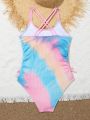 Teen Girls' Tie-dye Printed One-piece Swimsuit