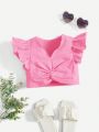 SHEIN Baby Girl Cute Flying Sleeves Twist Solid Color Top