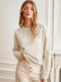SHEIN Frenchy Pearl Bead Studded Drop Shoulder Sweater