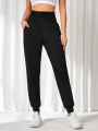 SHEIN Daily&Casual Women's Solid Color Wide Waistband And Elastic Hem Sport Pants