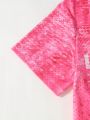 SHEIN Kids HYPEME 1pc Tween Girls' Digital Printed Sequined Dress With Belt For Spring & Summer