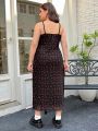 SHEIN Qutie Plus Size Women'S Black Cherry Printed Spaghetti Strap Dress