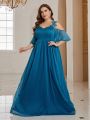 SHEIN Belle Lace Cutout Embroidery Hem Splicing Round Collar Plus Size Lady's Bridesmaid Dress With Big Hem